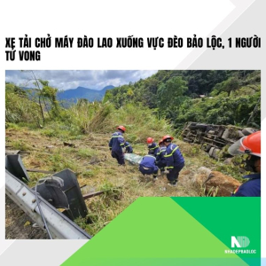Xe tải chở máy đào lao xuống vực đèo Bảo Lộc, 1 người tử vong